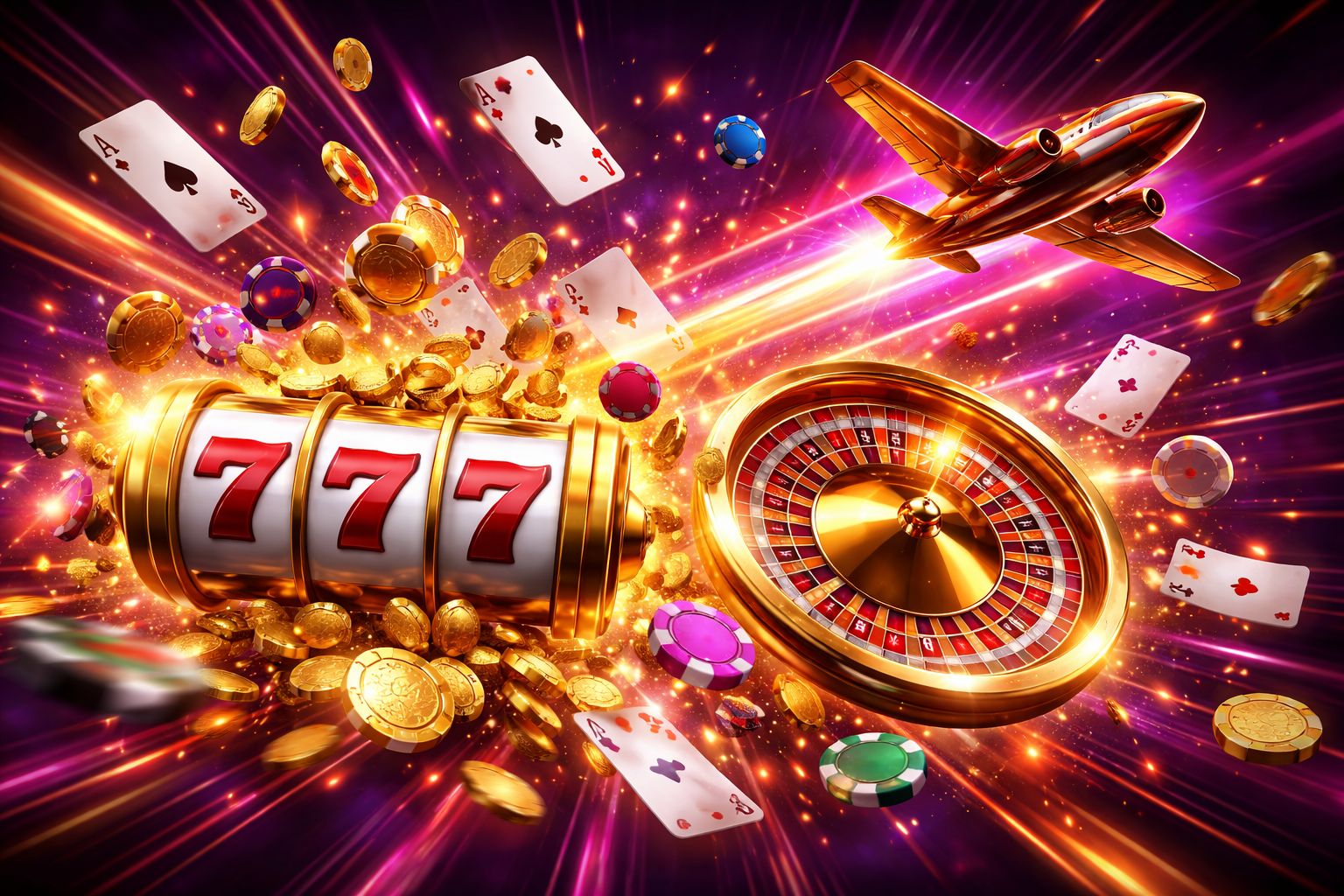 Dynamic collage of VB8 game categories including slots reels, live dealer cards, and Aviator plane