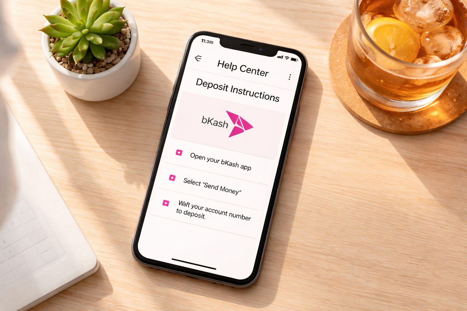 Smartphone displaying the VB8 help center with deposit guide and wallet balance visible