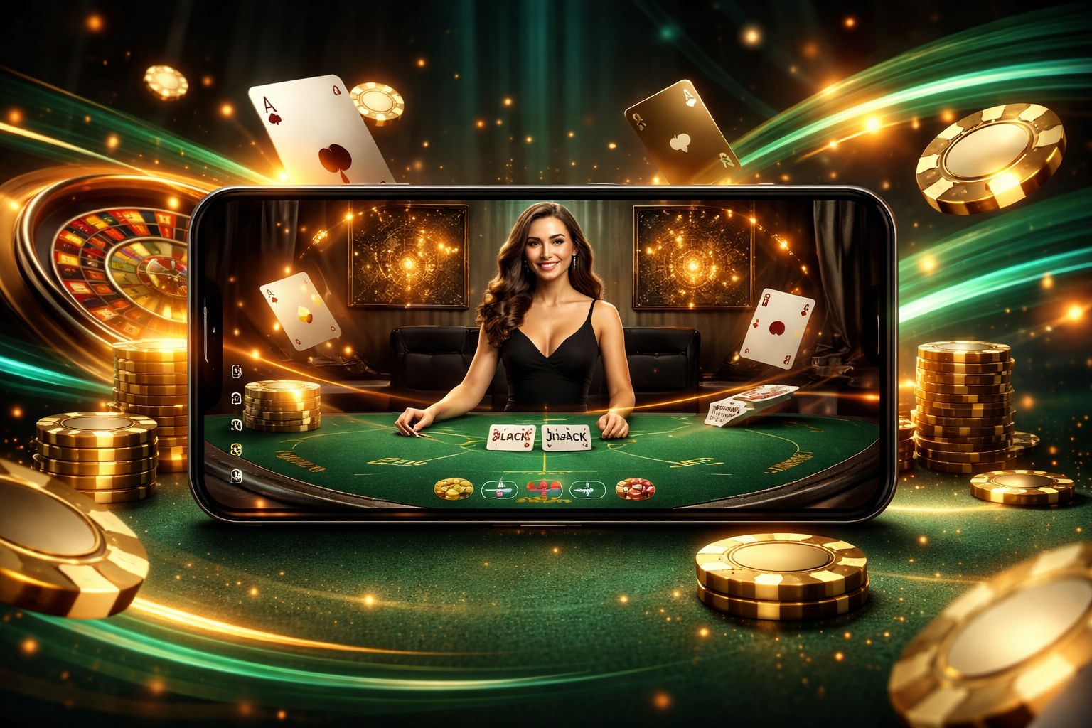 Live blackjack dealer displayed on a mobile screen through the VB8 casino app